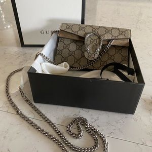 Authentic Gucci Dionysus GG Coated Canvas Super Mini Chain Wallet
